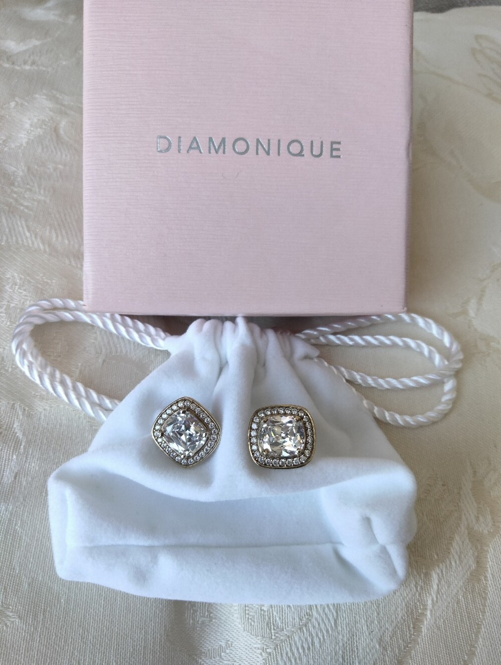 Diamonique "The Courtney" Cushion-Cut Halo Stud Earrings